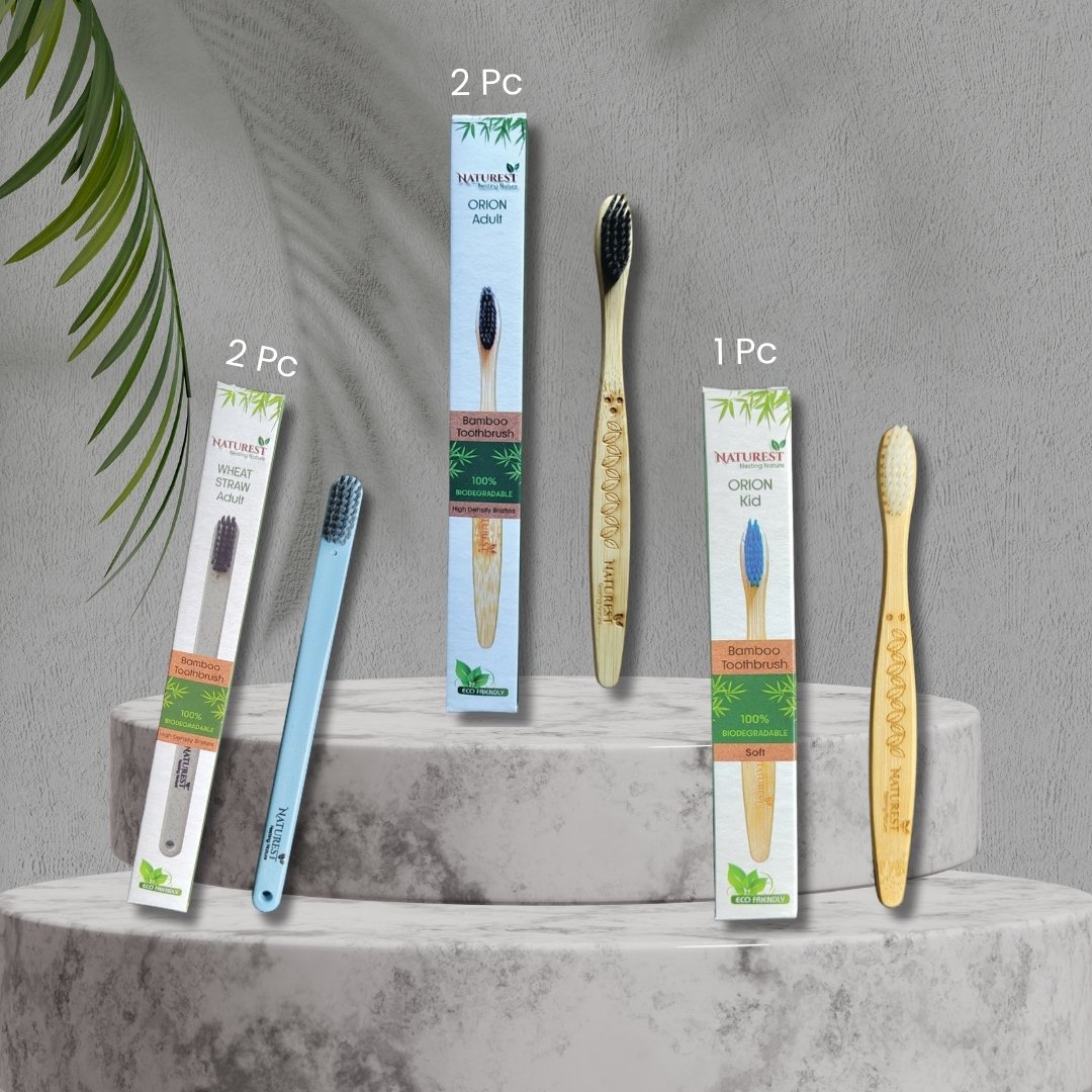 Naturest India Bamboo Toothbrush Combo – 5 Pc Pack (Adult + Kid) | Eco-Friendly & Biodegradable